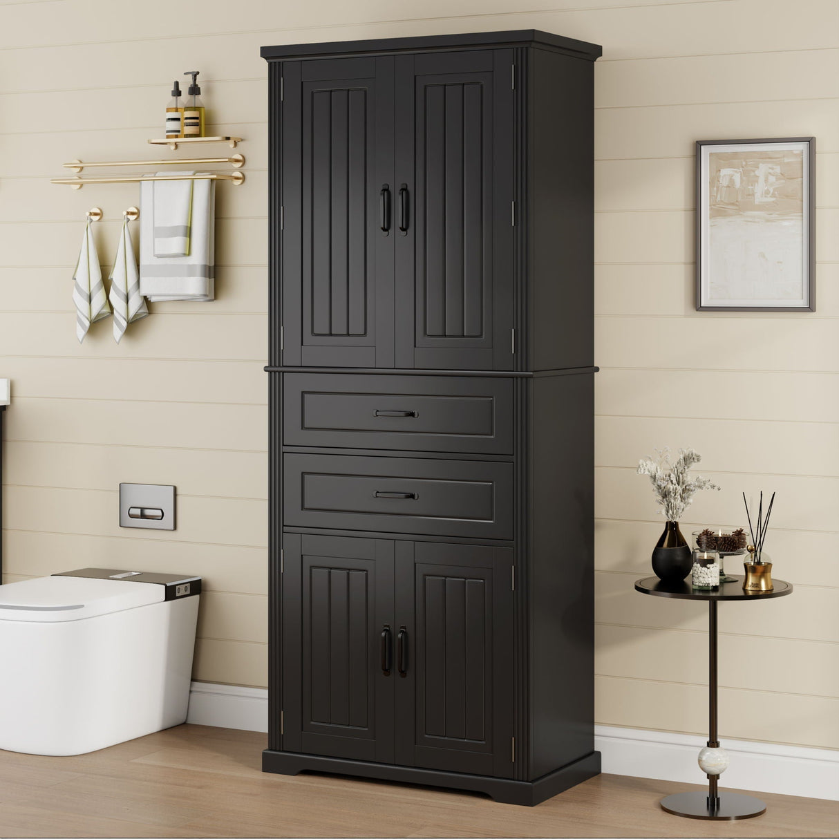 Elegant Multi Functional Storage Cabinet With Slide Rail Drawers, Adjustable Shelves