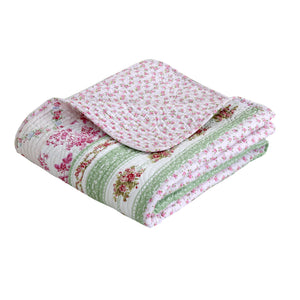 Wild Rose Enchantment Floral Bloom Garden Stripe Real Patchwork Reversible Quilt Bedding Set