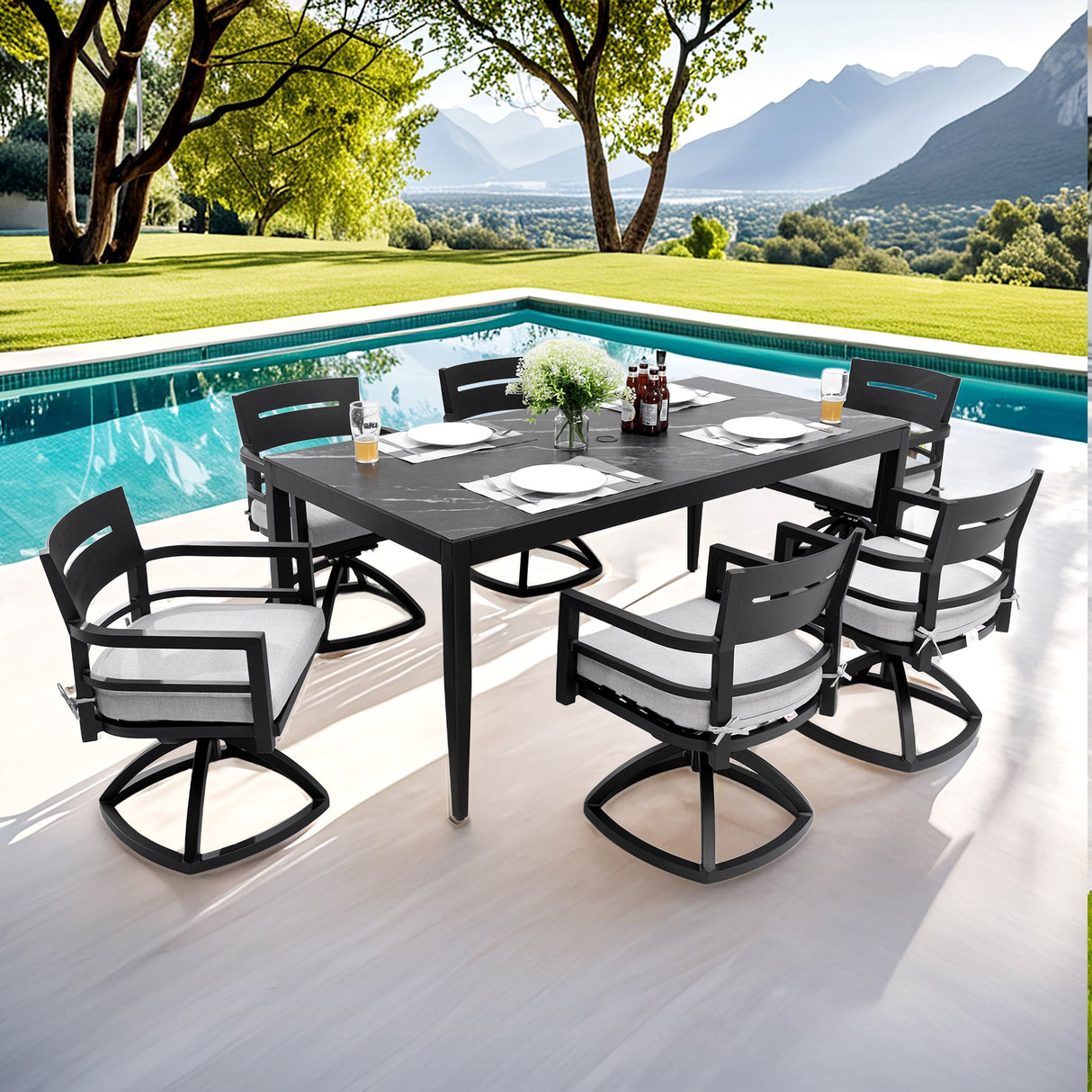 Modern 7-Piece Outdoor Patio Aluminum Dining Set