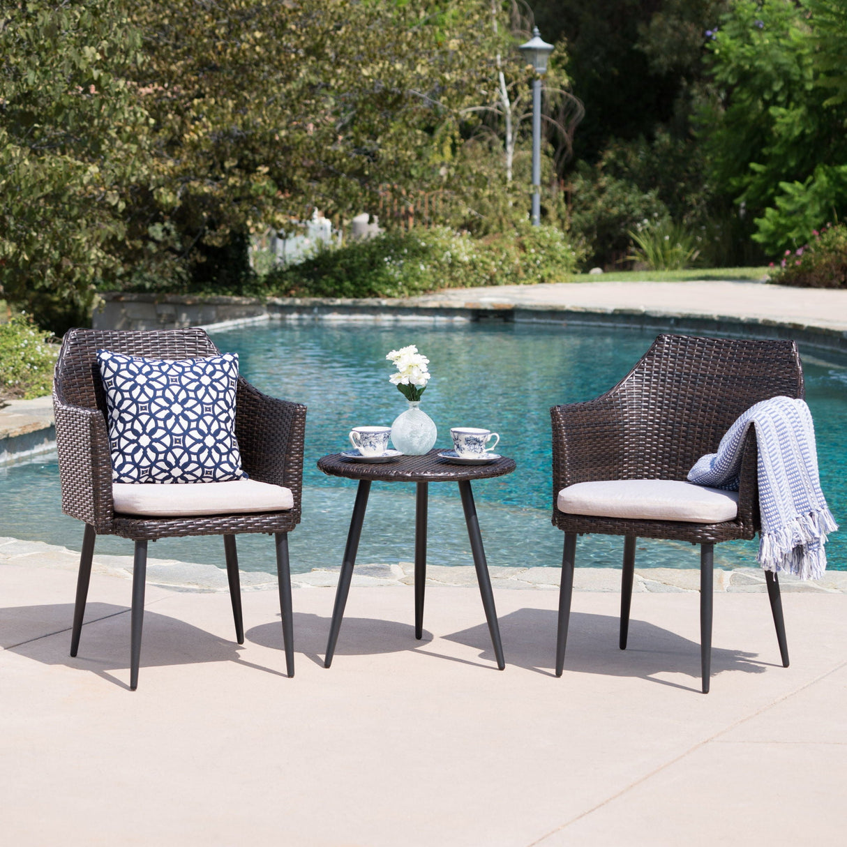 Kenneth 3-Piece Chat Set Outdoor Furniture - Brown Multi