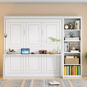 Murphy Bed with Desk and Bookshelf - Solid Pine, Full & Queen Sizes
