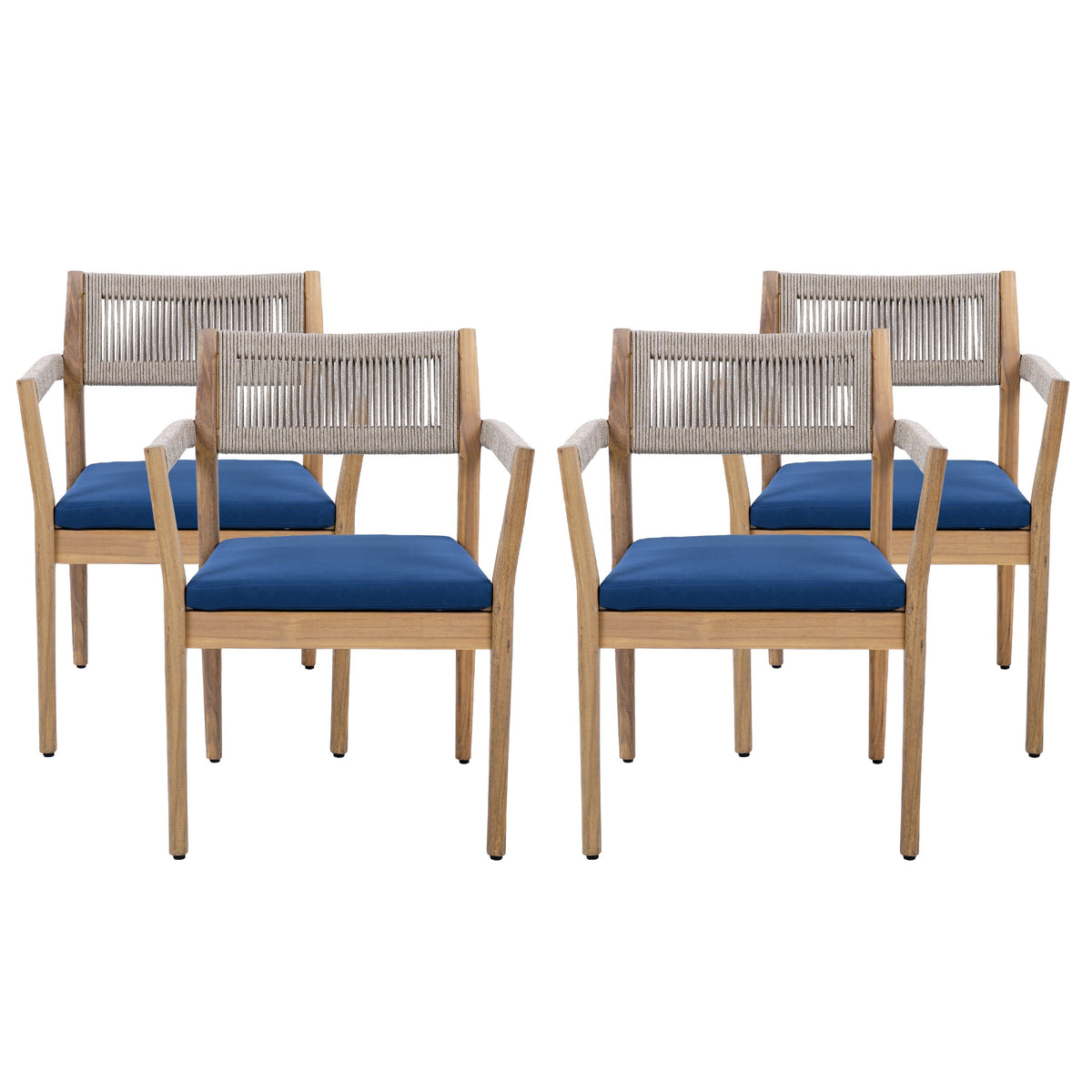 Braided Acacia Wood Outdoor Dining Chairs Set of 4