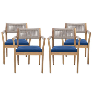Braided Acacia Wood Outdoor Dining Chairs Set of 4