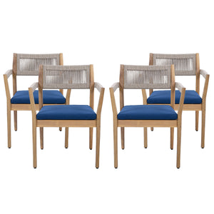 Braided Acacia Wood Outdoor Dining Chairs Set of 4