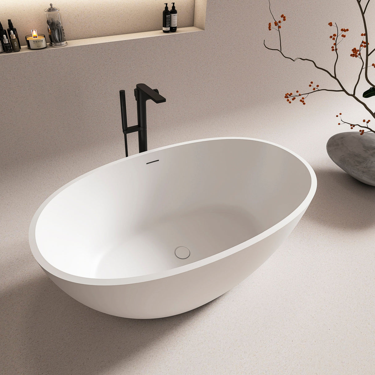 55 Inch Freestanding Solid Surface Soaking Bathtub