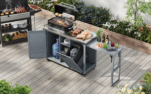 K&K 78.3' Outdoor Kitchen Island with Foldable Grill Table