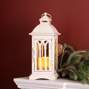 Ivory Metal Lantern with LED Candle (Set of 2)