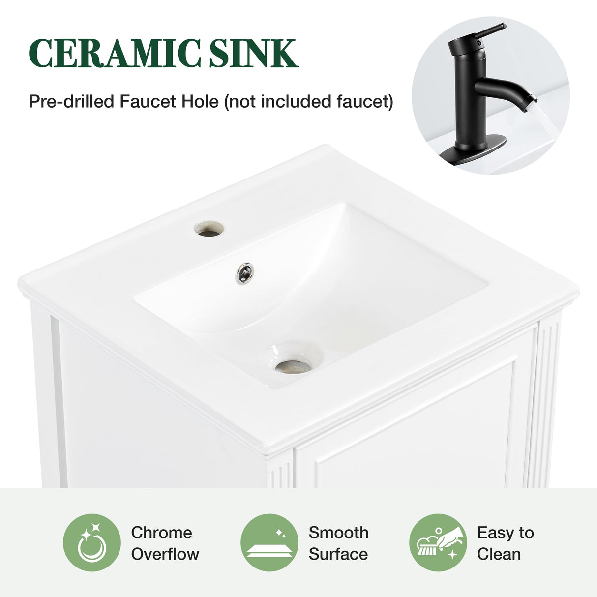 20" Bathroom Vanity with Ceramic Sink and Storage Cabinet