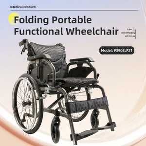 Premium Lightweight Foldable Transport Wheelchair for Adults with Double Brakes - Gold or Gray