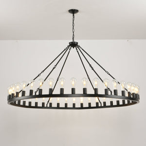 64 Inch Matte Black Wagon Wheel Chandelier with 30 Lights