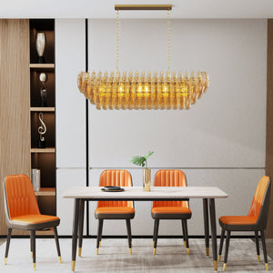 Modern Chandeliers for Dining Room, 54' Large Rectangle Gold Kitchen Chandelier Over Table, 12-Light with Smoke Glass Ceiling Lights, Farmhouse Pendant Lighting Fixture for Living Room Bedroom