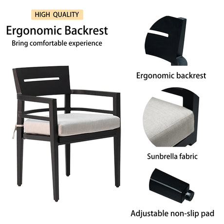 5-piece outdoor patio aluminum furniture, modern dining set, ember black
