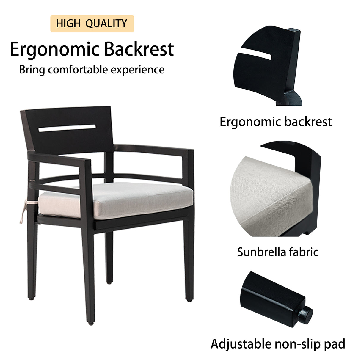 7-piece outdoor patio aluminum furniture, modern dining set, ember black