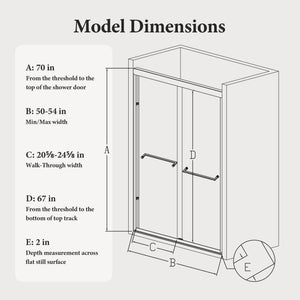 50-54W x 70H Semi-Frameless Double Sliding Shower Door
