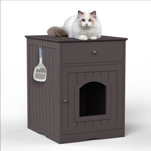 Wood Cat Litter Box Enclosure with Drawer - White or Dark Brown
