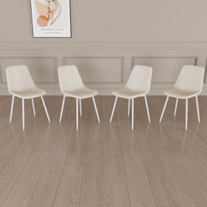 Modern Kitchen Dining Chairs (Set of 4) With Linen Padding And Sturdy Metal Legs - Beige