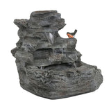 4-Tiered Gray Concrete Rock Waterfall Fountain with LED Lights