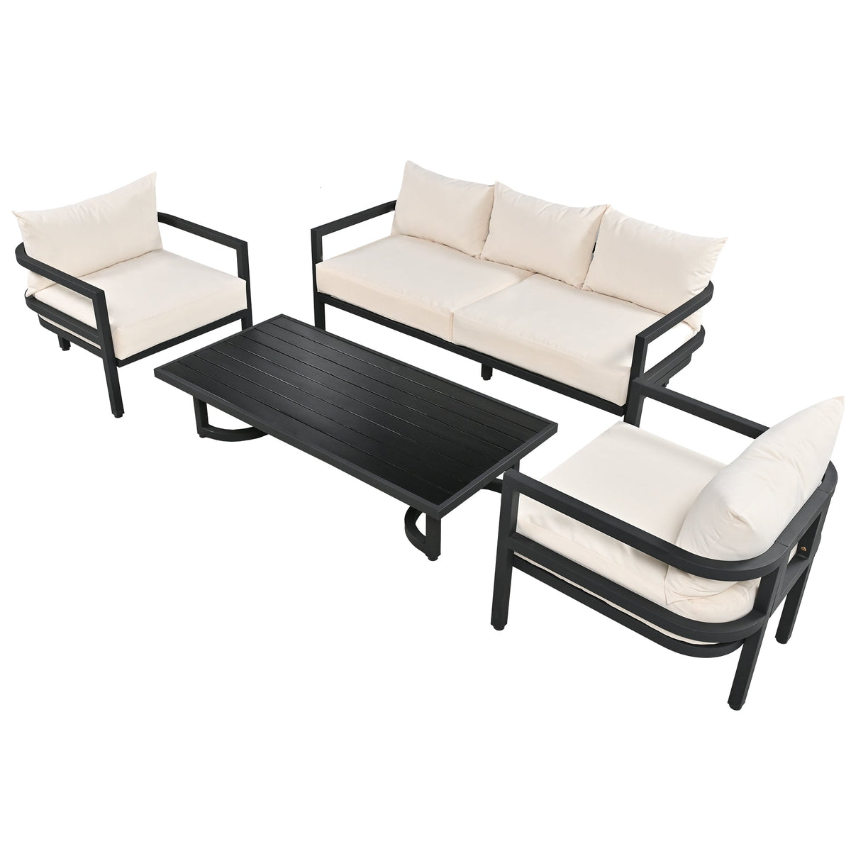 Multi-Person Outdoor Steel Sofa Set with Coffee Table - Beige or Gray