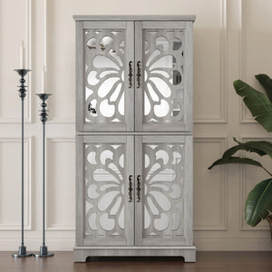 Modern Sideboard Buffet With 4 Mirrored Doors, Adjustable Shelves