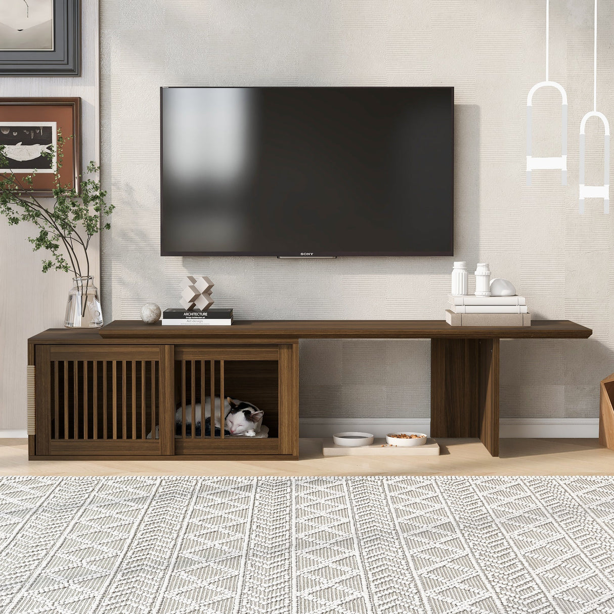 Mid-Century Modern 2-in-1 Extendable Walnut TV Stand