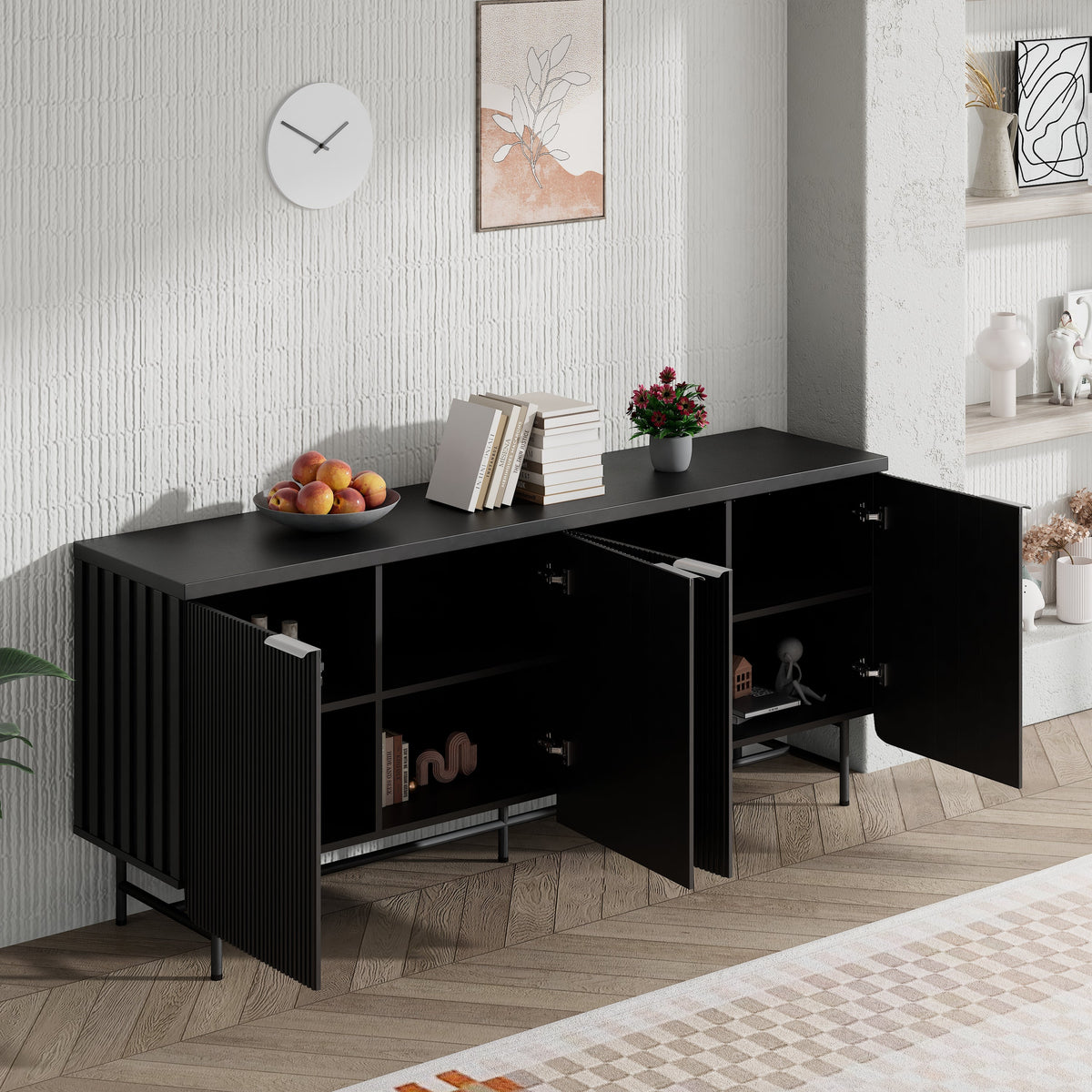 Modern Scandinavian Alcove Door Kitchen Storage Sideboard Buffet Cabinet Console