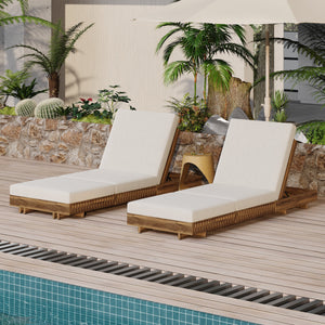 Lounge Chaise Set, Acacia Solid Wood with Cream Lounge Cushion