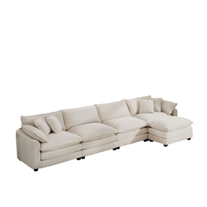Modern Modular Cushion Sofa Set with Ottoman - Fabric, Multiple Colors