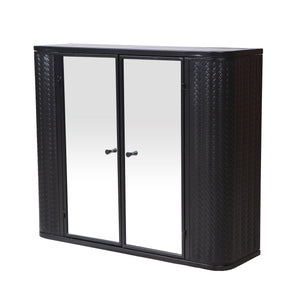 Black Wall-Mounted Bathroom Cabinet with Mirror, 2 Mirrored Doors & Open Shelf