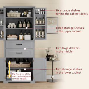 Multi Functional Storage Cabinet With Adjustable Shelves, 2 Drawers, Door Shelves
