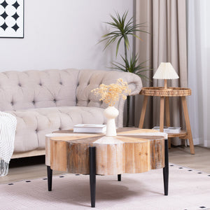 Rustic Manufactured Wood Flower - Shaped Coffee Table with Metal Legs, 31.7' Diameter Vintage Distressed Center Table for Living Room