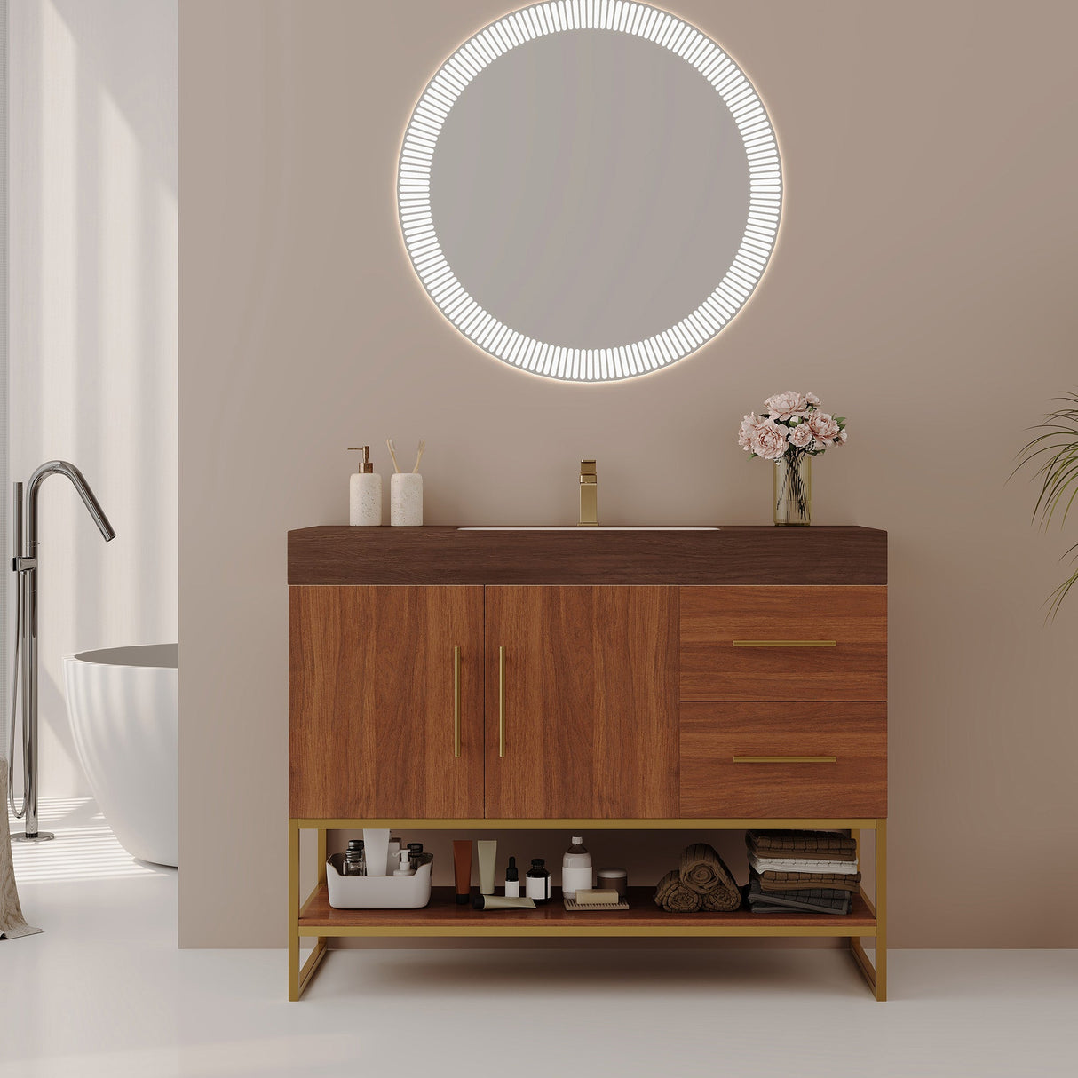 36" Modern Free-Standing Bathroom Vanity with Seamless Ceramic Sink