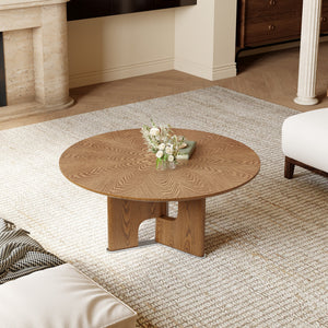 Rustic Ash Wood Veneer Coffee Table