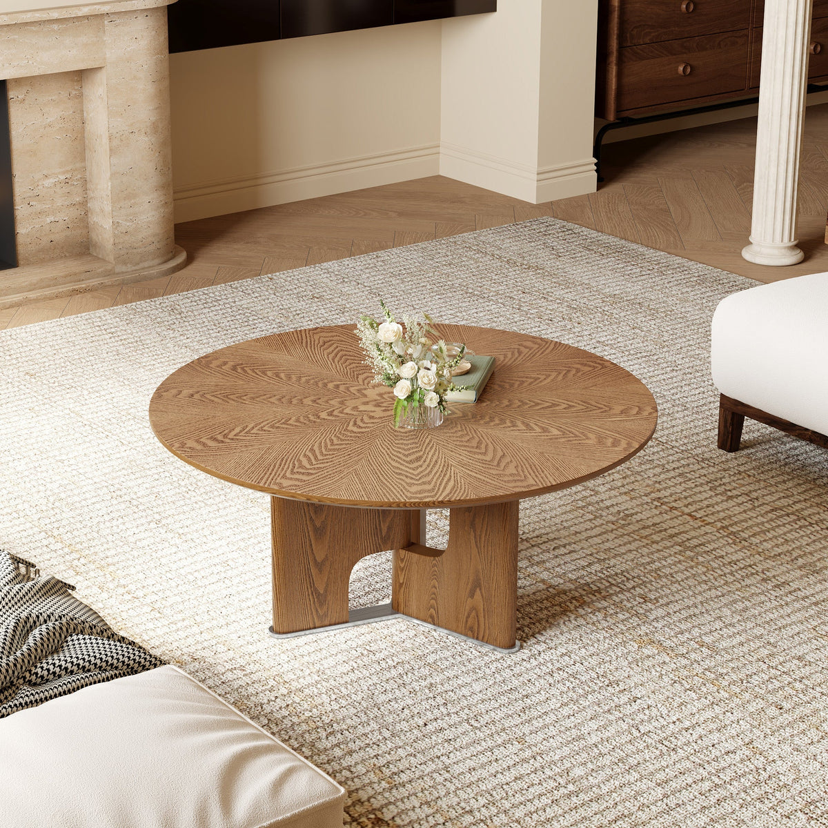 Rustic Ash Wood Veneer Coffee Table