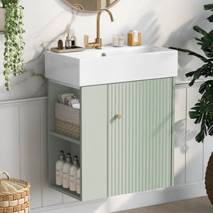 21.6 Inch Modern Floating Bathroom Vanity with Ceramic Basin