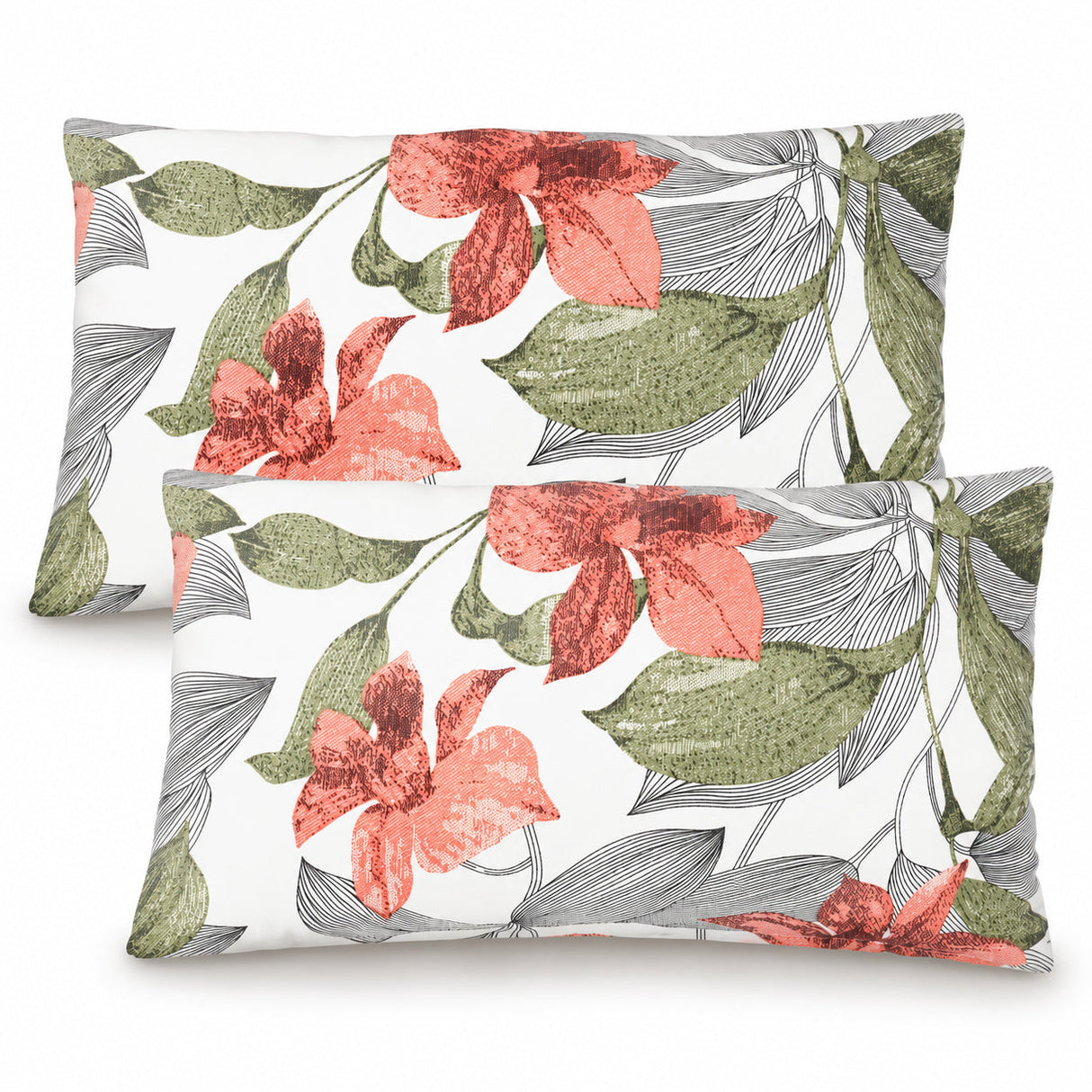 2 Pack Outdoor Lumbar Pillow Covers - Blush Botanical