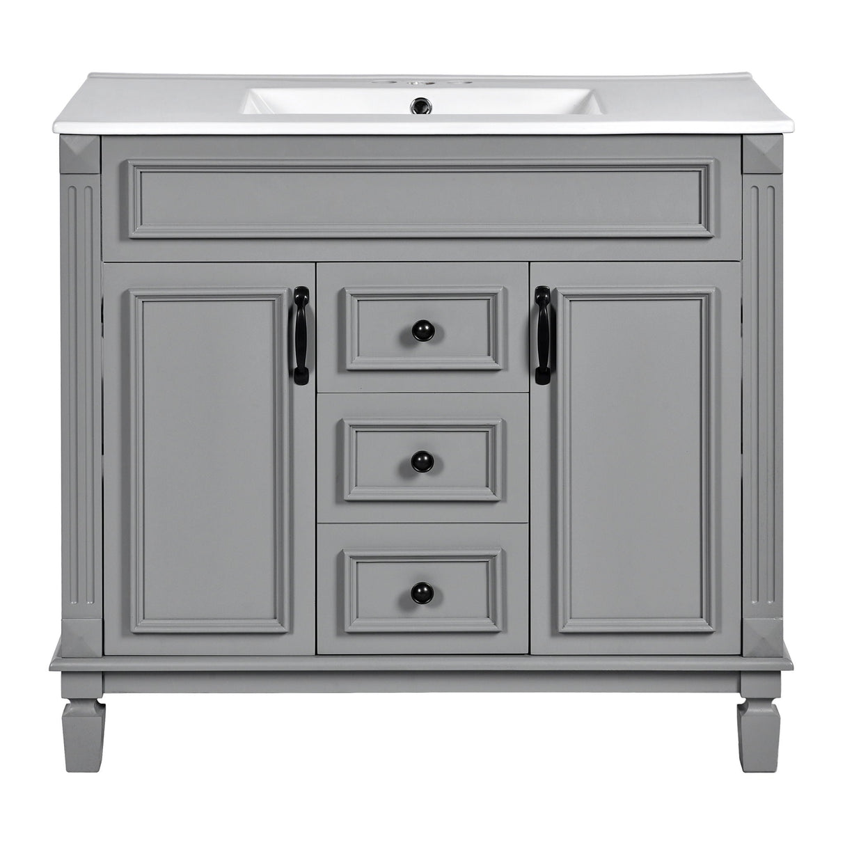 Bathroom Vanity With Top Sink, Mirror Cabinet, 2 Soft Closing Doors & 2 Drawers