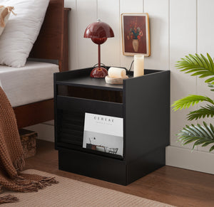 Mid Century Modern Nightstand with Charging Station and LED Lights