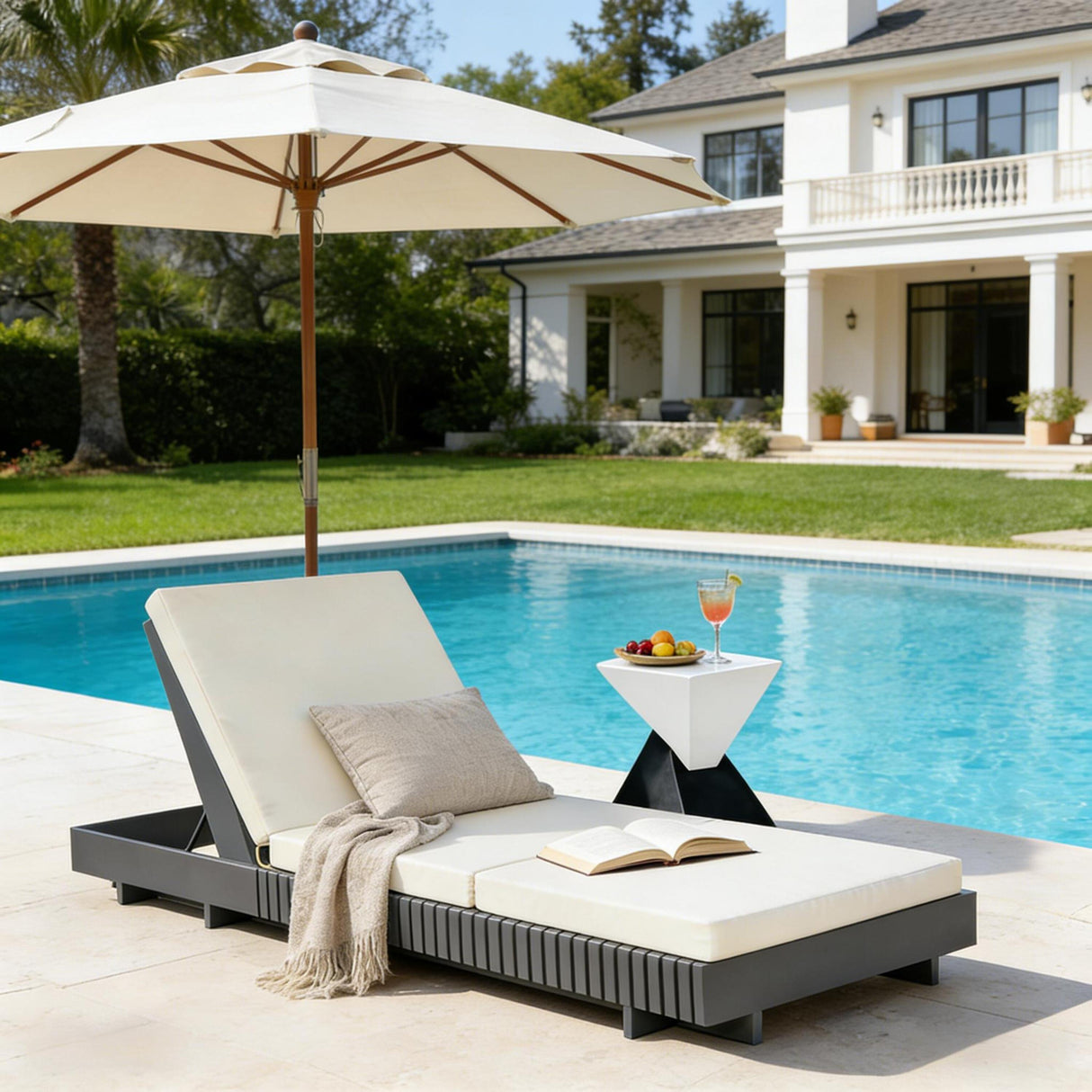 Dark Acacia Wood Chaise Lounge