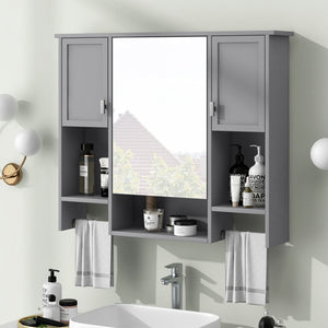 Wall Mounted Bathroom Storage Cabinet with Mirror and Towel Bar - Black, Dark Gray, or White