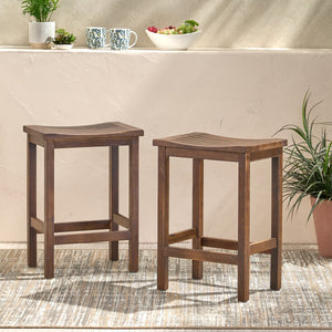 Outdoor Acacia Wood Counter Height Barstool, Set of 2