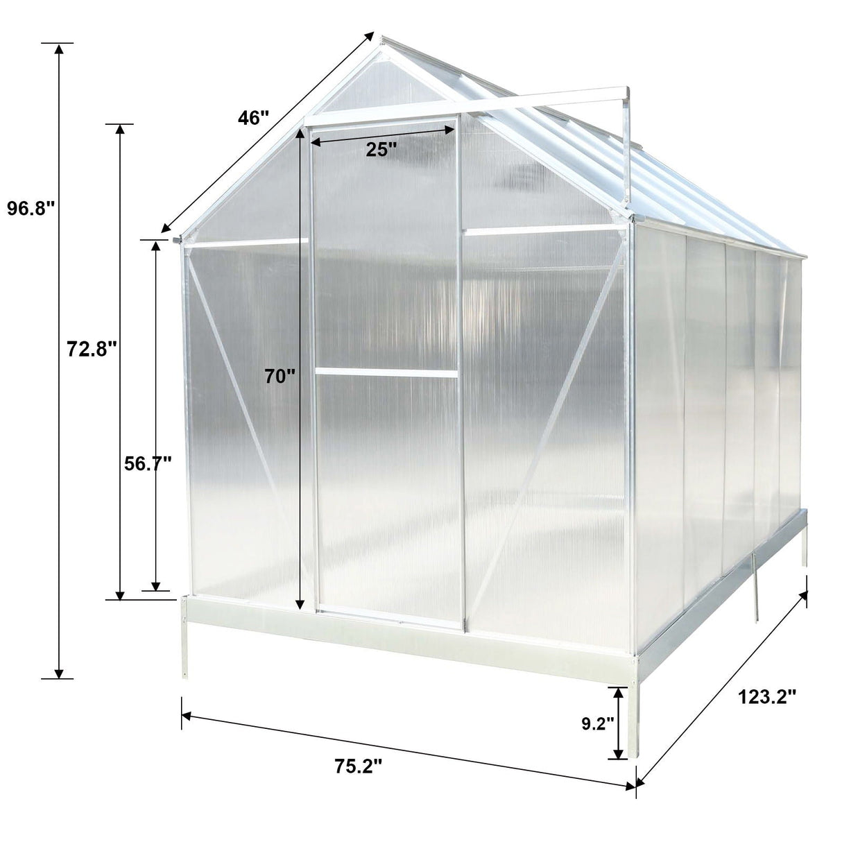 Polycarbonate house, Heavy Duty Outdoor Aluminum Walk-In House Kit With Rain Gutter, Vent And Door For Backyard Garden