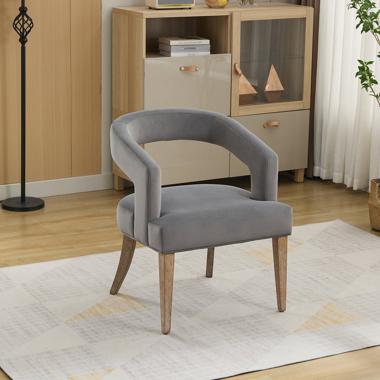 Modern Barrel Open Back Upholstered Accent Chair with Weathered Solid Wood Legs