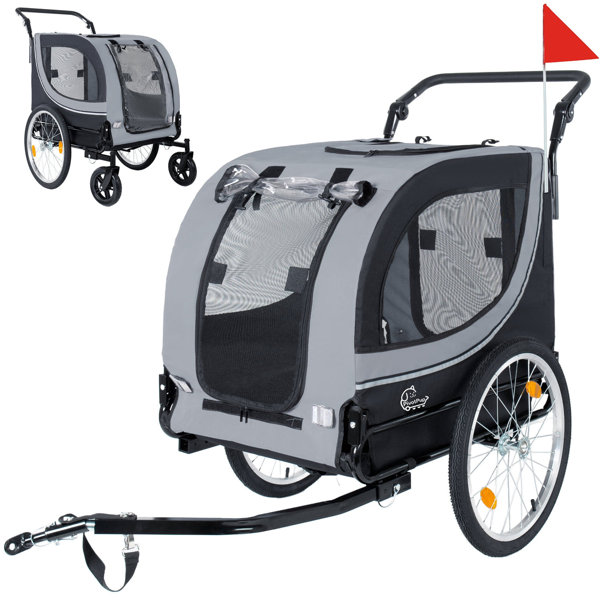 2-in-1 Bike Trailer & Pet Stroller with Steel Frame - Dark Blue, Red, or Gray