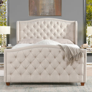 Marcella Upholstered Shelter Headboard Bed Set, Queen, Sky Neutral Beige Polyester