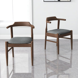 Mid-Century Modern Dining Chair Set of 2 with Solid Wood Frame - Dark Gray or Black