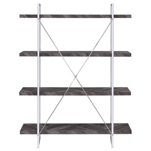 Grimma 63-inch 4-shelf Bookshelf Rustic Grey and Chrome
