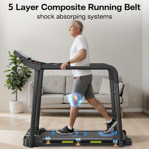 Walking Pad Treadmill With Foldable Design, Large LED Display, Stable Handrails - Black
