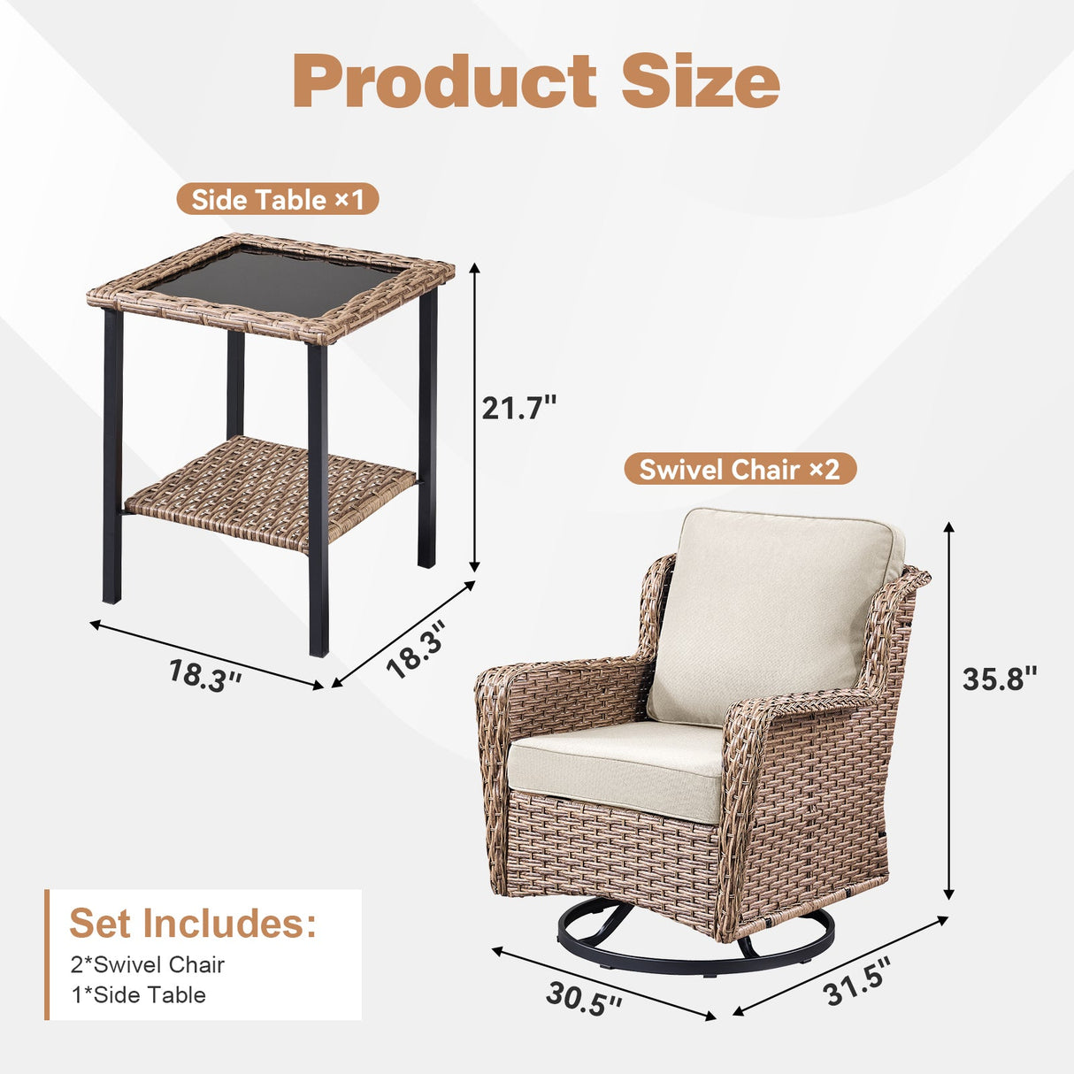 2-Person Outdoor Wicker Swivel Rocker Seating Group