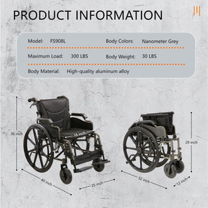 Lightweight Foldable Nursing Wheelchair with 300 lbs Capacity - Gray