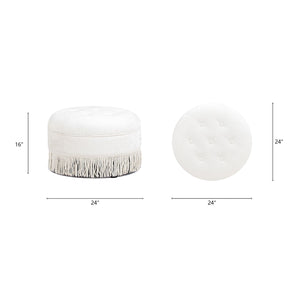 Yolanda - Round Upholstered Accent Ottoman - Almond White